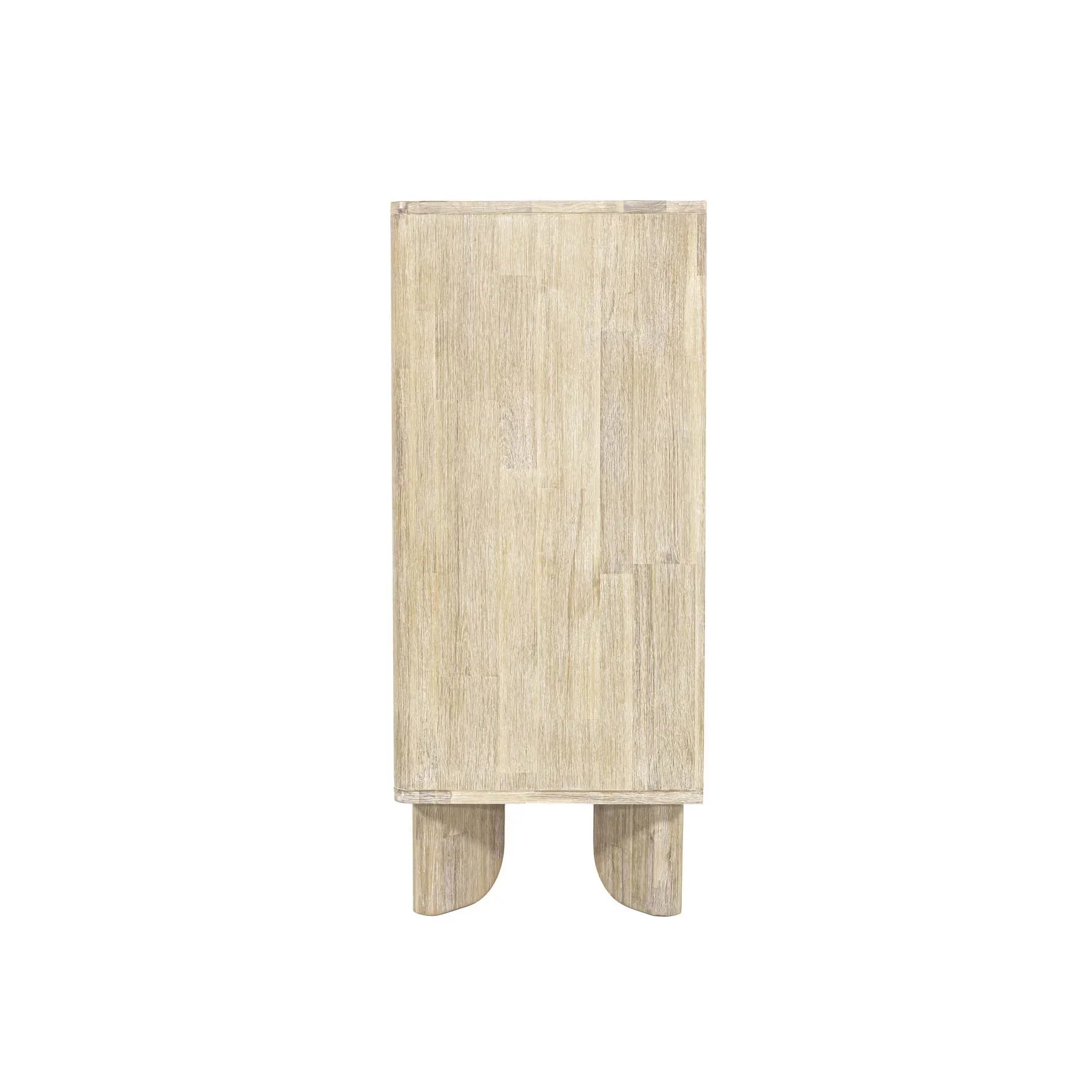 Front view of the Haru 5-drawer vertical chest featuring a light white oak finish and unique fluted facade with soft rounded paneling
