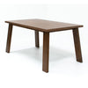 High-angle perspective view highlighting the expansive rectangular tabletop and solid wood construction