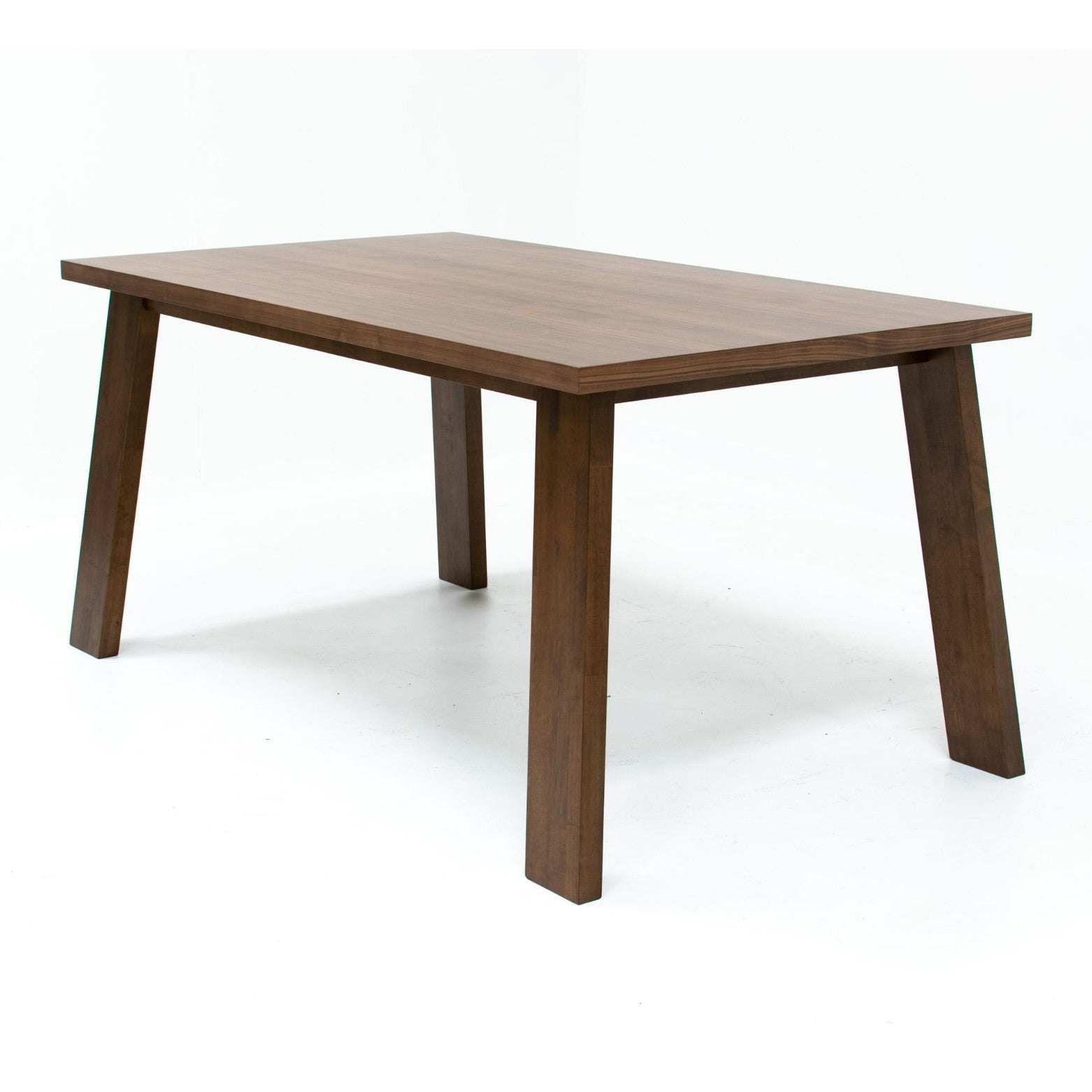 High-angle perspective view highlighting the expansive rectangular tabletop and solid wood construction