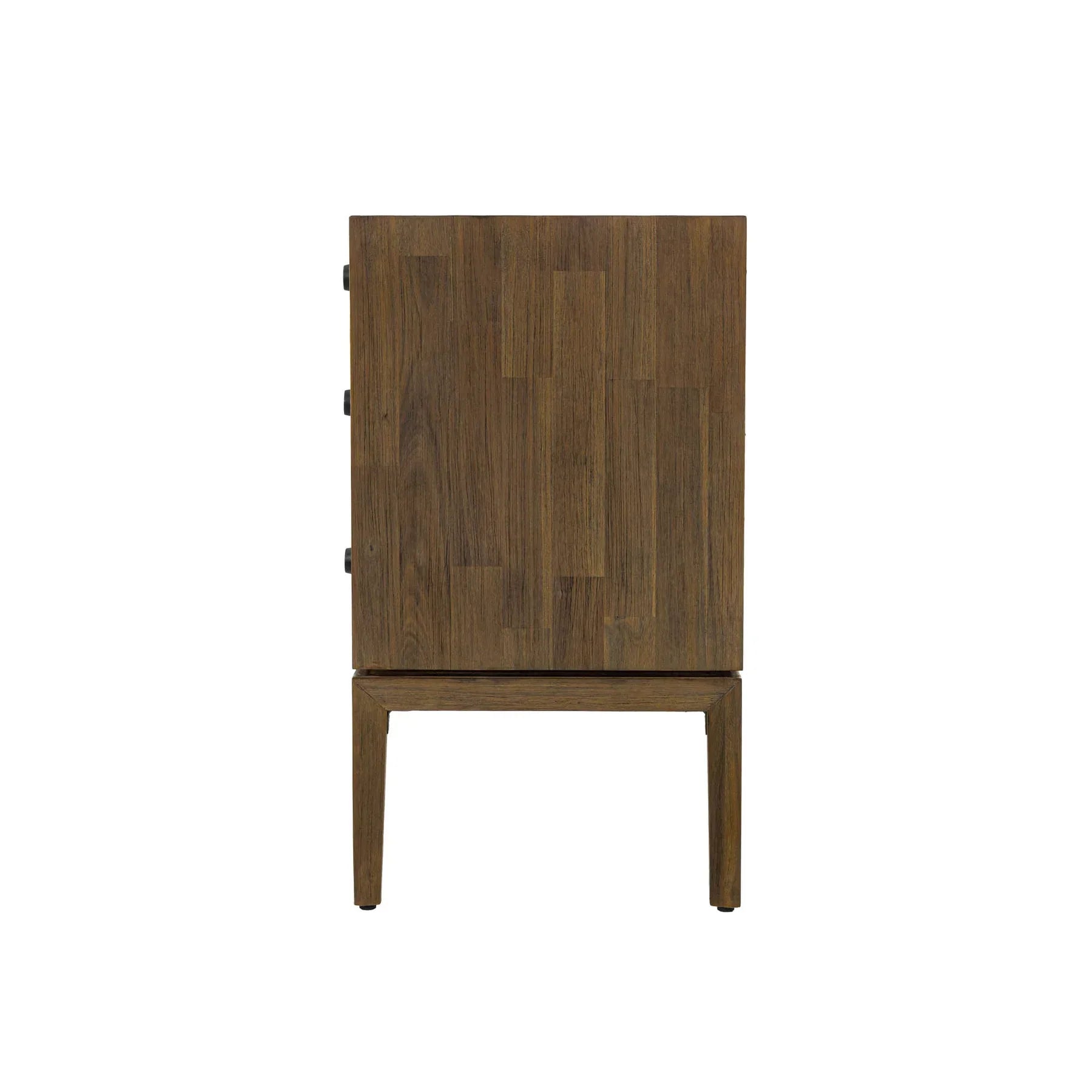Front view of the West 6-drawer double dresser featuring a rich natural wood finish, dark circular knobs, and top drawers with vertical fluted detailing