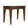 Low-angle shot focusing on the sturdy construction and smooth finish of the tapered walnut legs and arched support