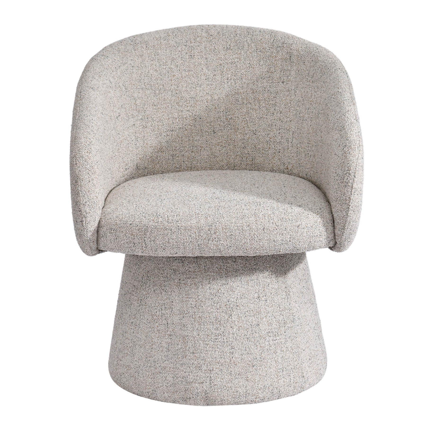 Front view of the Misha Club Chair featuring a sculptural pedestal base and cream textured upholstery