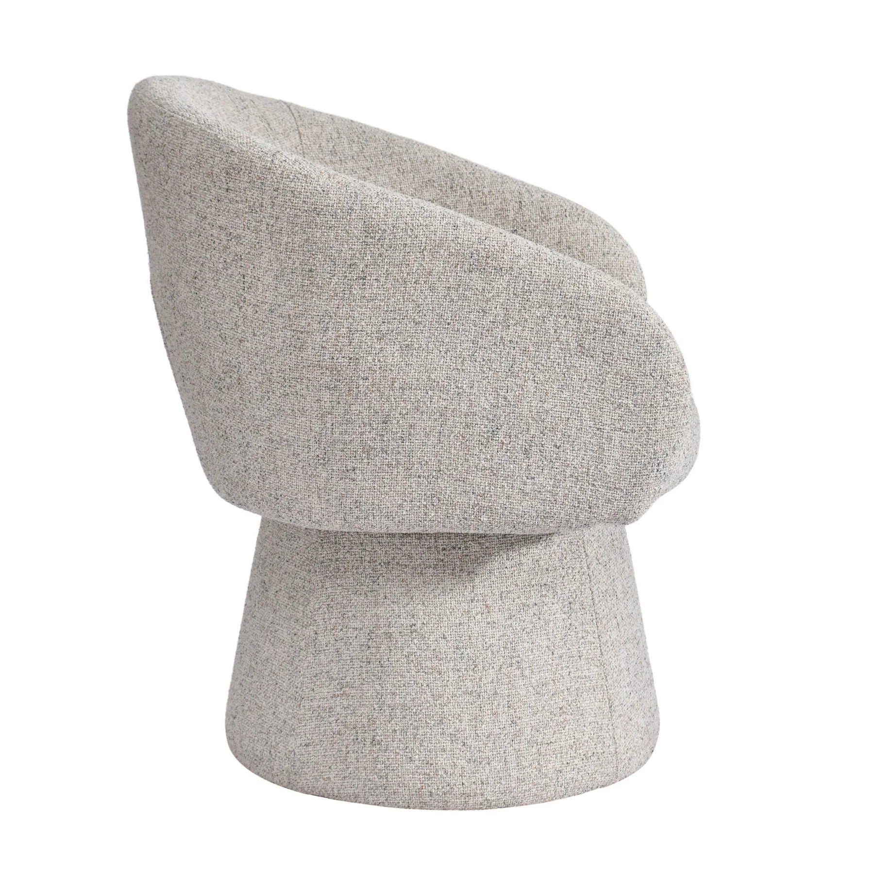 Side profile showcasing the elegant wrap-around backrest and sturdy conical base