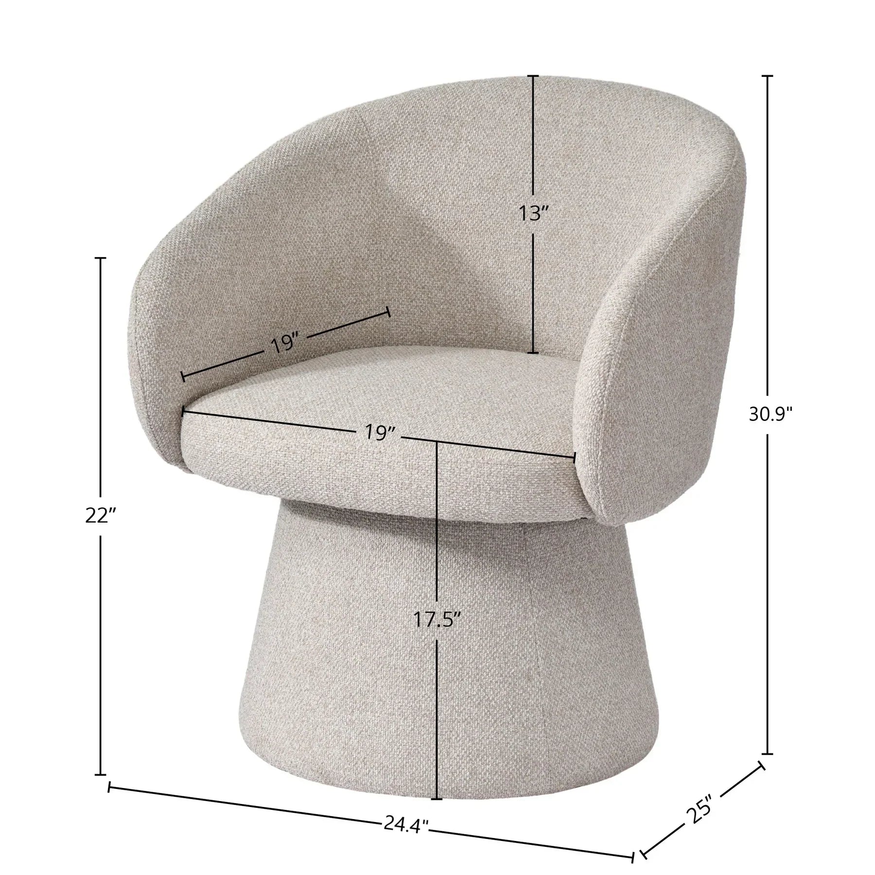 Side-view measurement diagram for the Misha chair's depth and height
