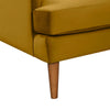 Detailed view of the natural-finish tapered wood leg and its secure attachment to the velvet frame