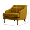 Technical diagram showing the width, depth, and height specifications for the Missy club chair