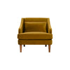 Front view of the Missy Club Chair in mustard yellow velvet featuring a matching lumbar pillow and natural wood legs