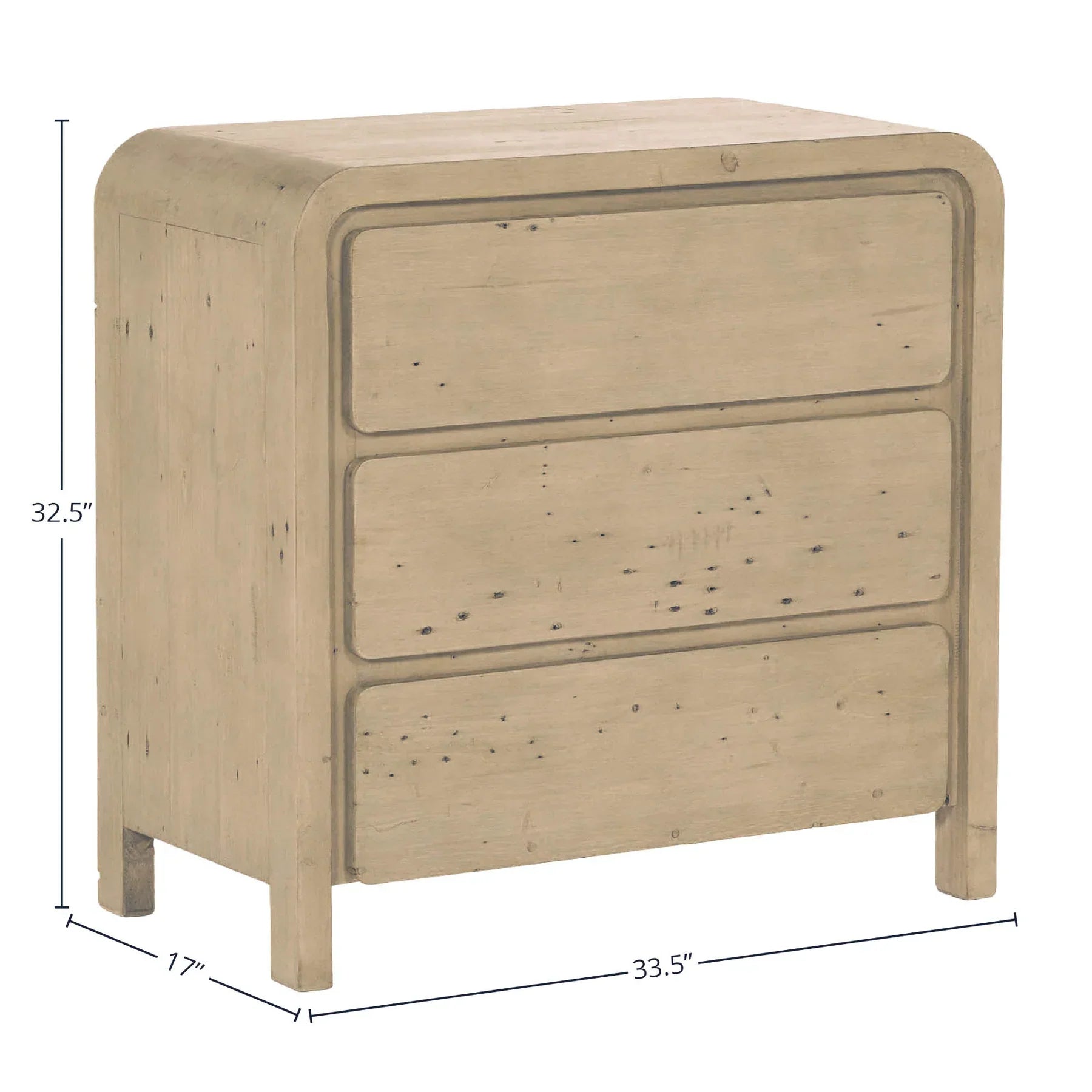 Three-quarter perspective view with technical dimensions indicating a 32.5-inch total height and 33.5-inch width