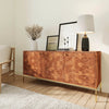 Perspective lifestyle shot showcasing the sideboard's scale and organic texture within a contemporary home environment