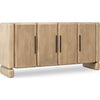 Three-quarter perspective view showcasing the rounded corner detailing and the warm sandy tones of the acacia wood grain