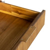 High-angle perspective view of the open drawer highlighting the durable solid wood construction and rich grain of the acacia interior