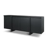 Alternative perspective view of the black oak sideboard showcasing the seamless top and side panel construction
