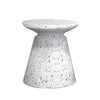 Product view showcasing the Mineral side table design in a white terrazzo-style finish with dark speckles