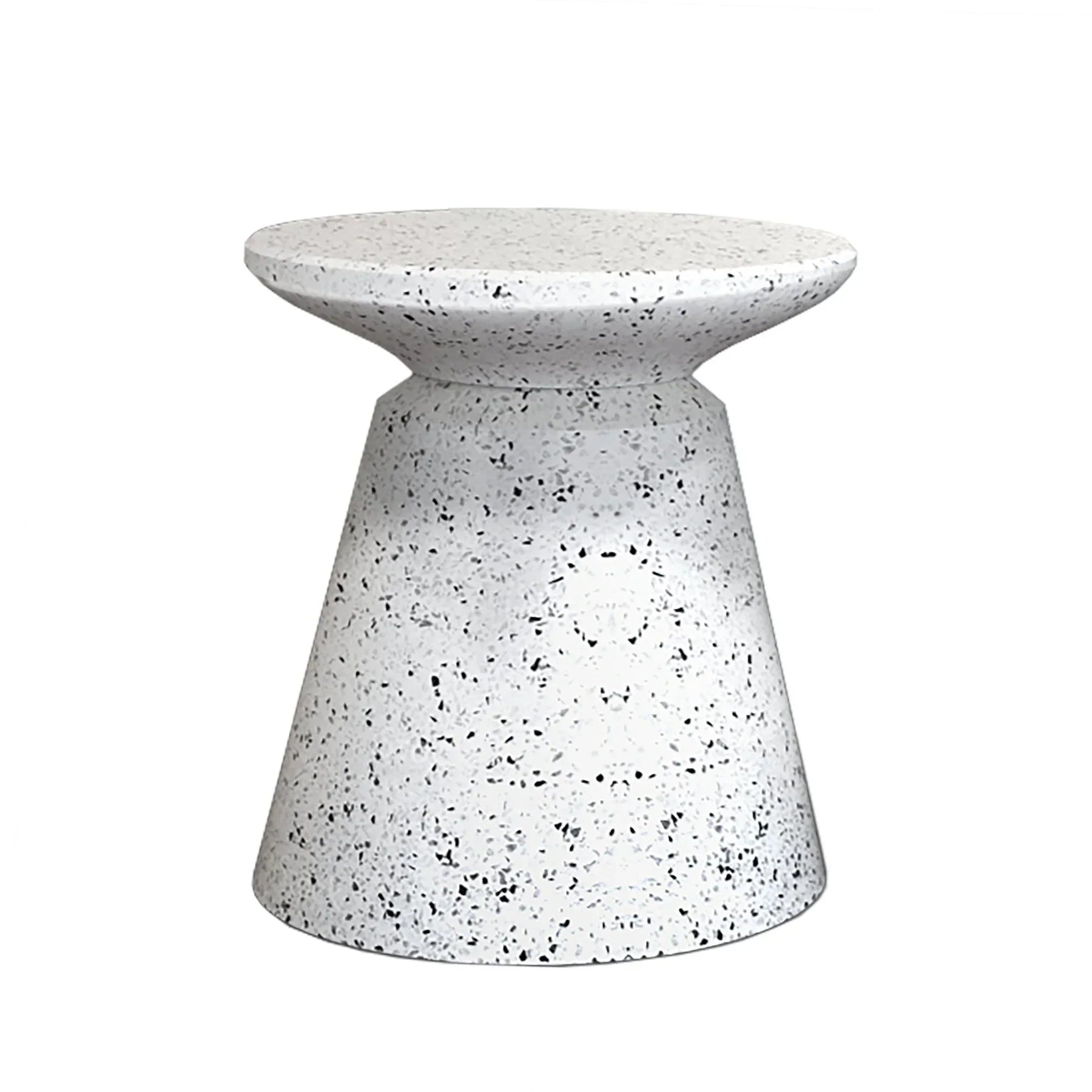 Three-quarter view of the Concrete Mineral side table featuring a matte black finish and a bold sculptural silhouette with a tapered pedestal base