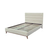 Three-quarter perspective view highlighting the low-profile upholstered side rails and matching black metal legs