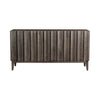 Straight-on front view highlighting the symmetrical vertical fluting and the seamless hardware-free aesthetic of the dark wood cabinet