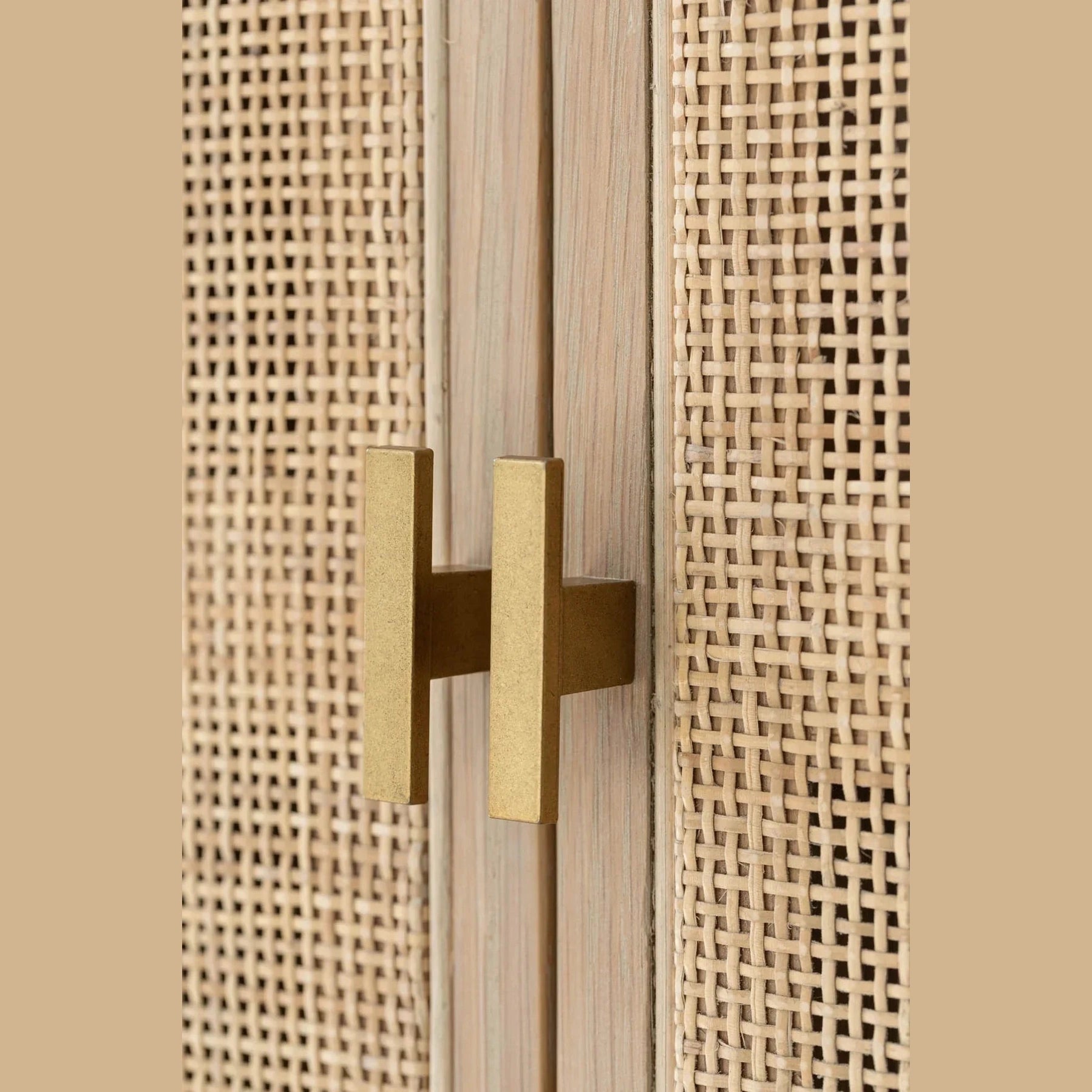 Three-quarter perspective view highlighting the curved silhouette and the light oak wood frame of the arched storage unit