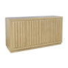 Three-quarter perspective view of the natural oak sideboard showcasing the continuous light wood texture across the door