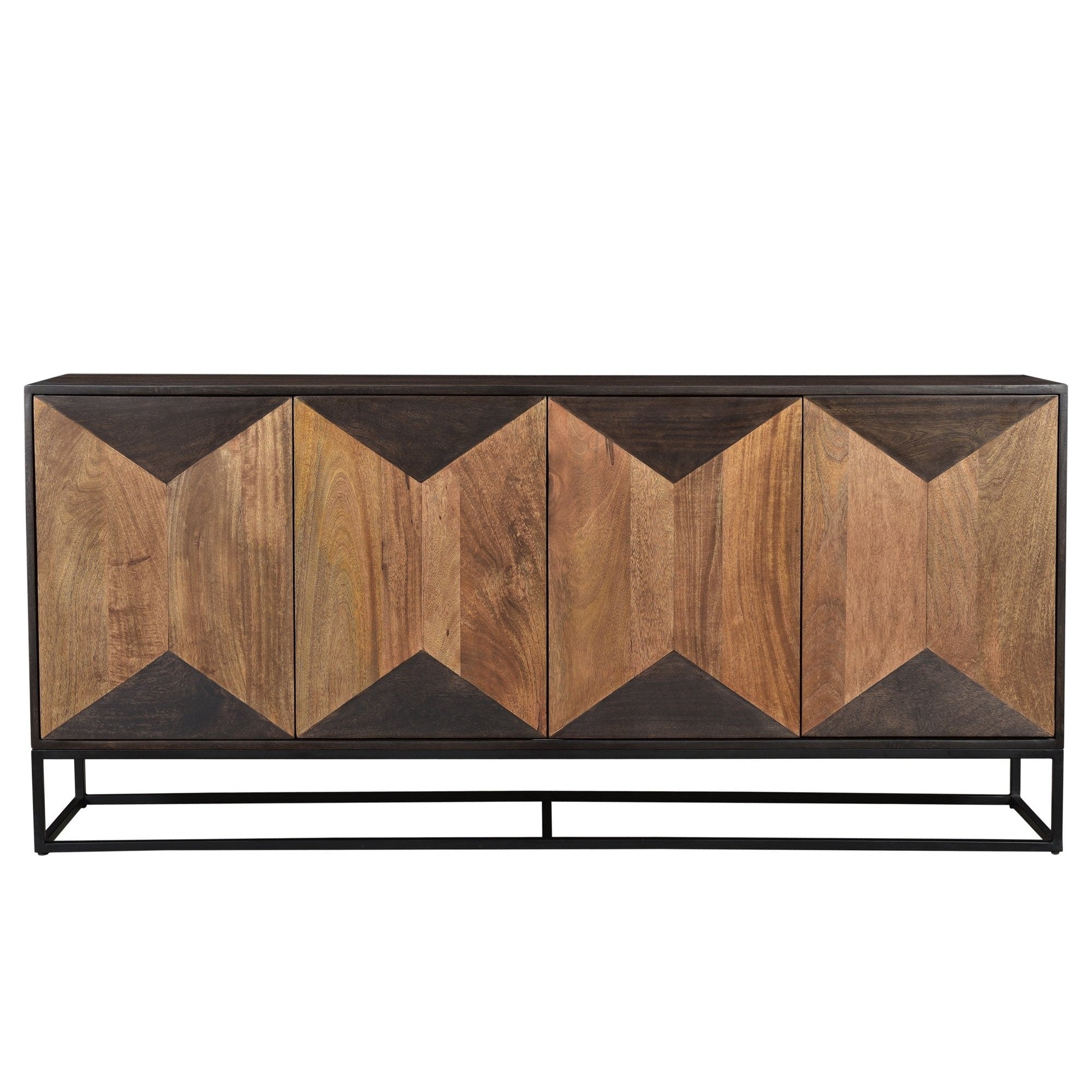 Straight-on front view highlighting the symmetrical geometric diamond pattern and the seamless integration of the cabinet doors