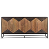 Straight-on front view highlighting the symmetrical geometric diamond pattern and the seamless integration of the cabinet doors