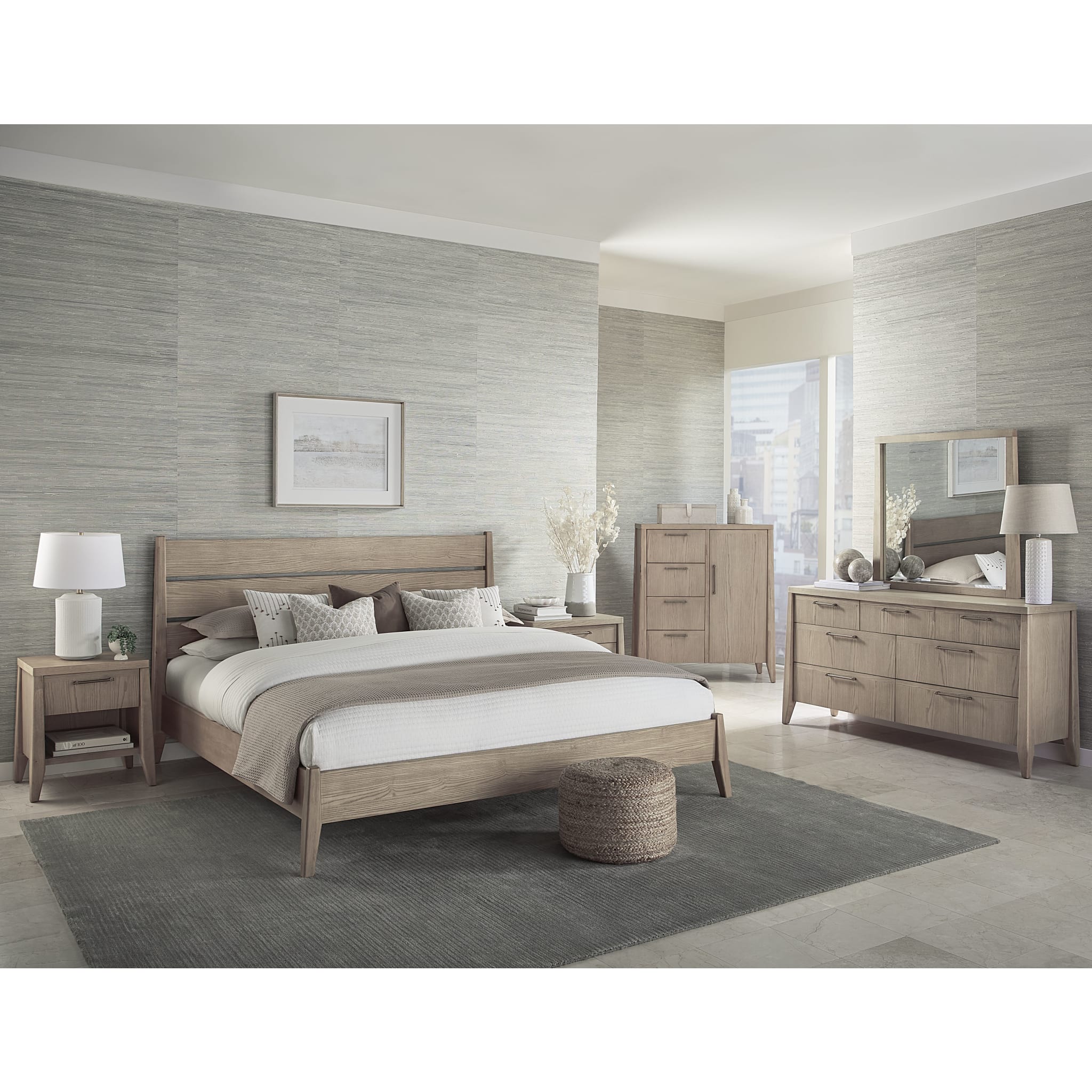 Alternate full-room perspective illustrating the cohesive aesthetic of the Nettie collection in a bright, contemporary bedroom