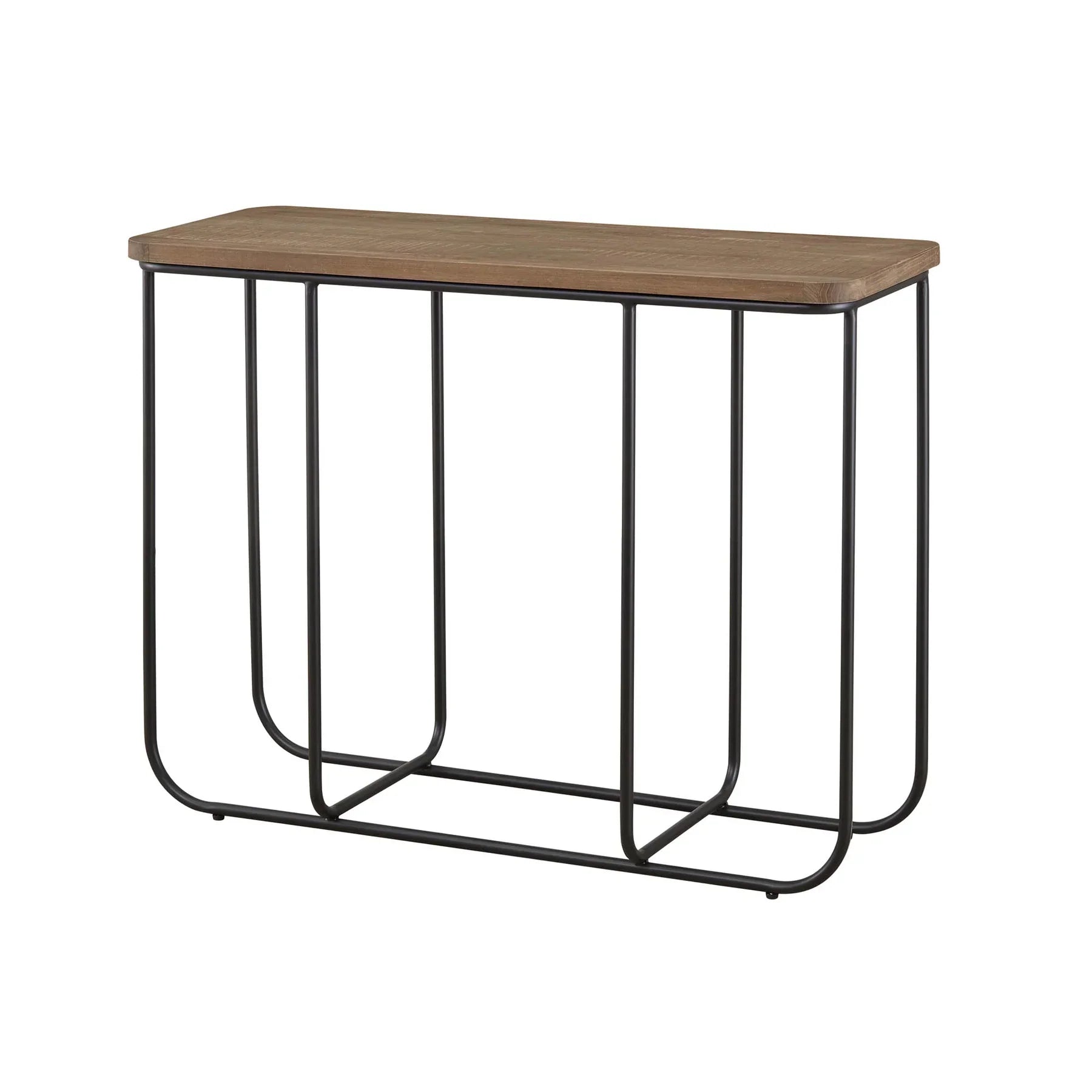 Three-quarter perspective view highlighting the slim profile and unique u-shaped metal support frame
