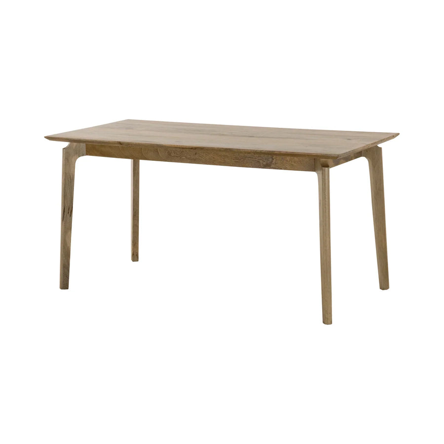 Three-quarter perspective view showcasing the clean lines and contemporary organic silhouette of the Kenzo wood table