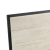 Perspective shot focusing on the high-quality intersection of the light oak wood rails and the industrial metal frame