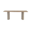 Side profile view emphasizing the slim tabletop design and the substantial cylindrical ribbed pedestal supports