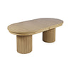 Three-quarter perspective view highlighting the generous length and the textured vertical ribbing of the double pedestal supports
