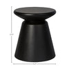 Product view highlighting the 15.7 inch diameter and 17.7 inch height dimensions of the architectural black concrete side table