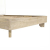 Detailed view of the bed frame corner highlighting the high-quality joinery and natural driftwood texture