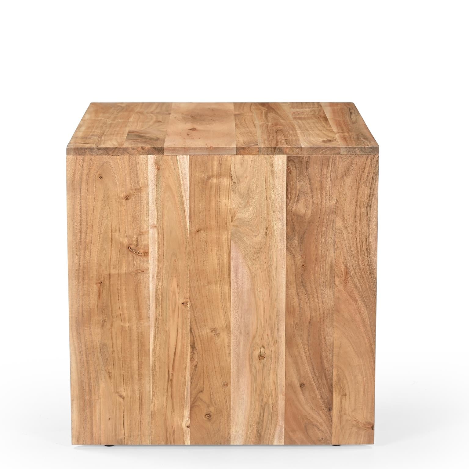 Front view of the Lux end table featuring a minimalist U-shaped architectural silhouette crafted from solid natural wood with a light matte finish