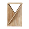 Straight-on profile view emphasizing the balanced geometric proportions and continuous flowing lines of the twisted wood base