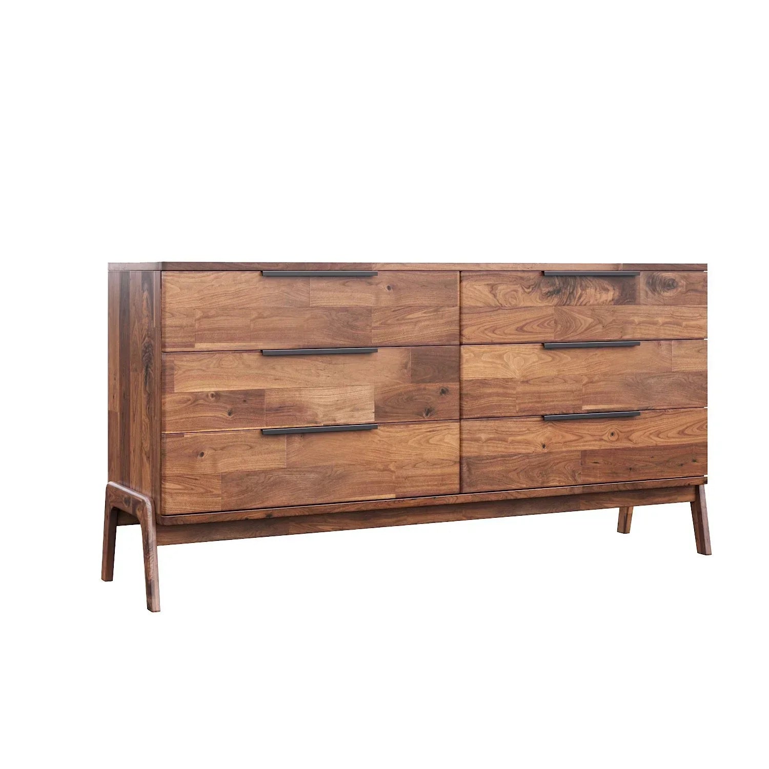 Three-quarter perspective view highlighting the authentic wood grain variations and the mid-century inspired architectural frame