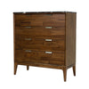 Three-quarter perspective view highlighting the elegant tapered legs and the slim horizontal metal drawer pulls