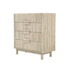Three-quarter perspective view highlighting the elegant tapered legs and the slim horizontal metal drawer pulls
