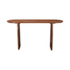 Front view of the Morlan console table in warm natural wood featuring a rounded pill-shaped top and architectural curved slab legs