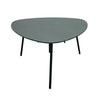 Three-quarter perspective highlighting the slim minimalist metal legs and smooth charcoal grey tabletop finish