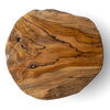 Direct overhead view of the irregularly shaped organic wood top featuring rich natural tones and authentic wood texture
