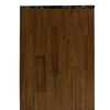 Macro shot highlighting the rich variegated wood grain patterns and warm honey tones of the acacia door panels