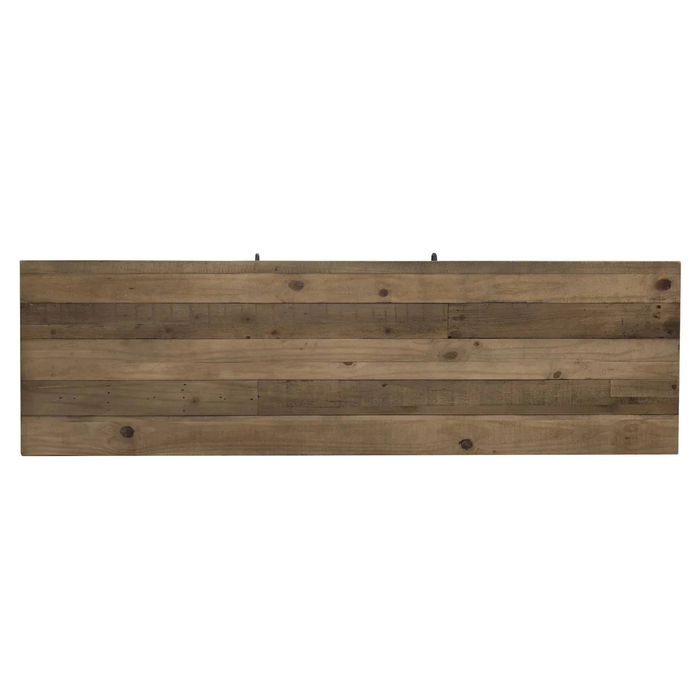 Front view of the Provence sideboard featuring a distressed white finish with two sliding barn doors and a natural brown wood top