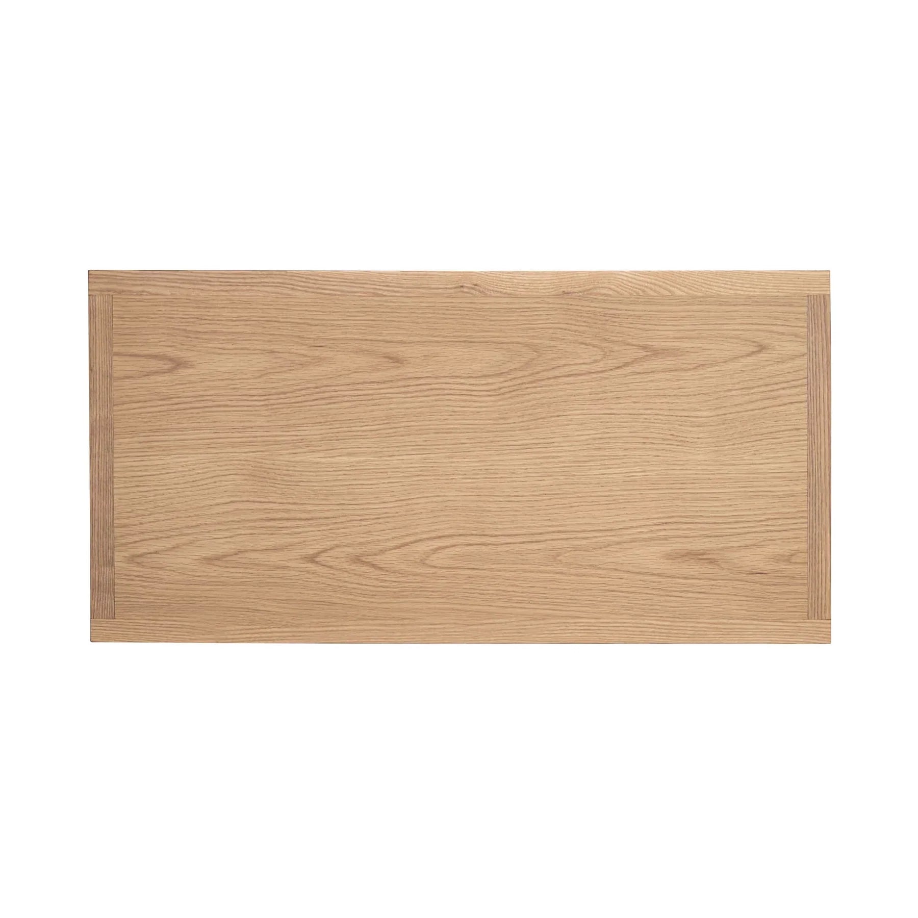 Straight-on front view highlighting the symmetrical woven rattan door inserts and clean wood frame