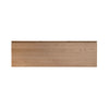 High-angle shot highlighting the smooth natural wood grain of the sideboard top and flush-mount corner construction