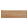 Top-down view highlighting the variegated natural wood grain patterns and matte finish of the sofa table surface