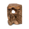 Side view showcasing the rugged organic silhouette and solid structural pedestal form of the natural teak accent piece