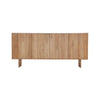 Straight-on front view showcasing the seamless vertical slat pattern and the light natural wood finish