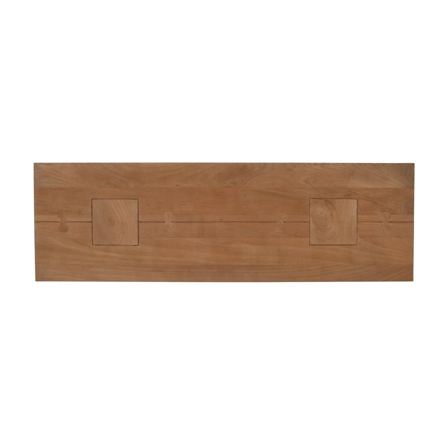 Bird's-eye view of the rectangular tabletop showcasing the rich, organic wood grain and natural character of the solid wood