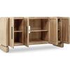 Front view with cabinet doors open to showcase the spacious interior shelving and cable management cutouts