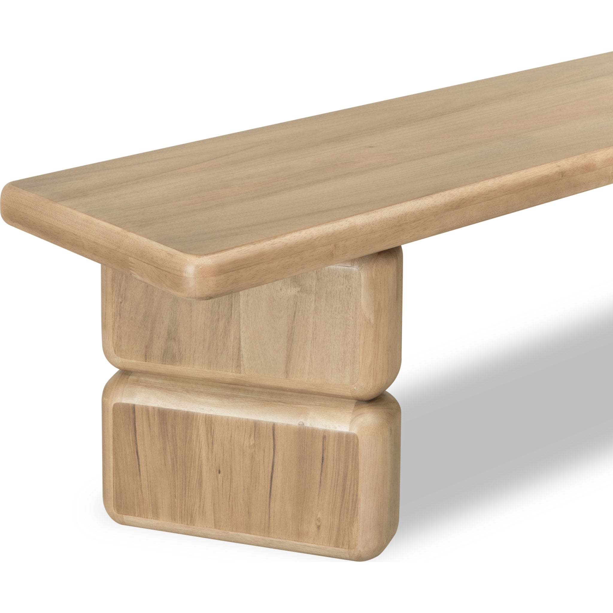 Left-side angled view highlighting the natural variations and warm tones of the lioness finish across the bench top